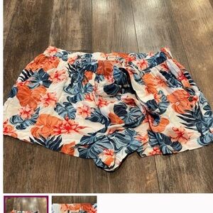 Roxy High Waist Floral Shorts - Blue and Orange